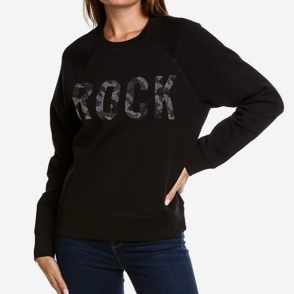 NEW! ZADIG & VOLTAIRE Upper Camo Stud ROCK Strass Sweatshirt Black Medium $198